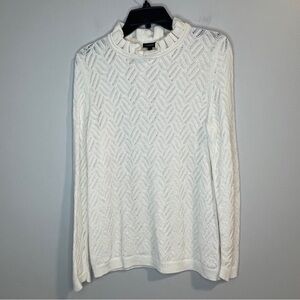 Talbots Texture Stitch Ruffle Neck Pullover Ivory size L
